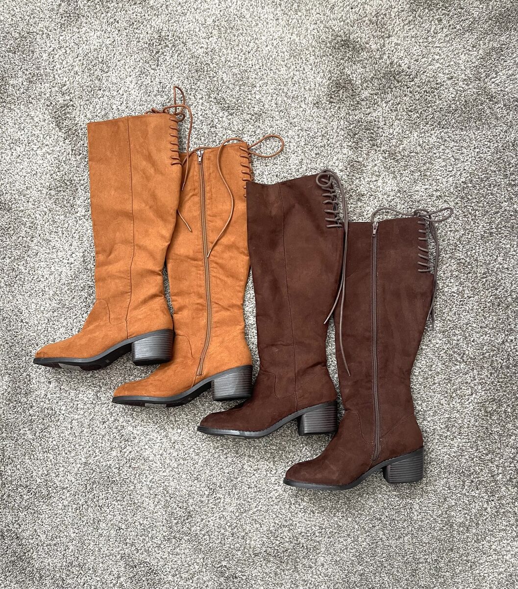 Two pairs of NEW Faux Leather Suede Brown and Carmel Women's Boots - Sz 8 1/2