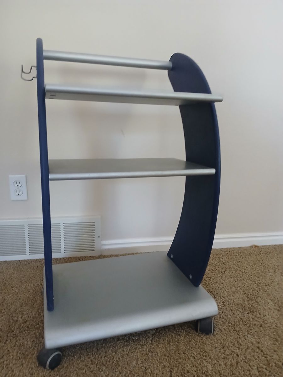 Rolling 3-Tier Esthetician  Cart /Silver & Blue with Casters