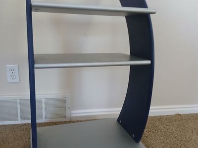 Rolling 3-Tier Esthetician Cart /Silver & Blue with Casters