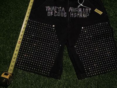 That's A Awful Lot Of Cough Syrup Rhinestone Black Denim Shorts