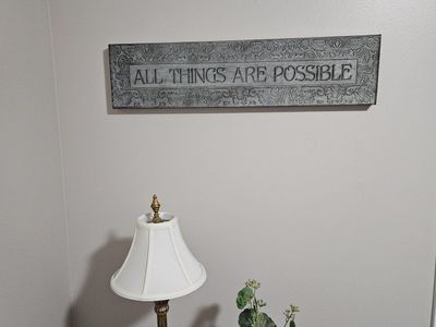 Decorative Wall Art Sign - "ALL THINGS ARE POSSIBLE" Motto Plaque, Gray/Silver, Rustic Farmhouse Decor