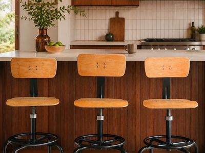 Vintage Industrial Adjustable Drafting Stools with Footrest Ring - Set of 3