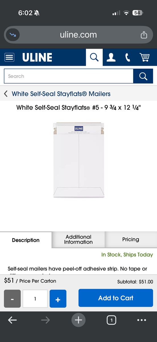 Uline S-2665 StayFlats Mailers - 8 boxes
