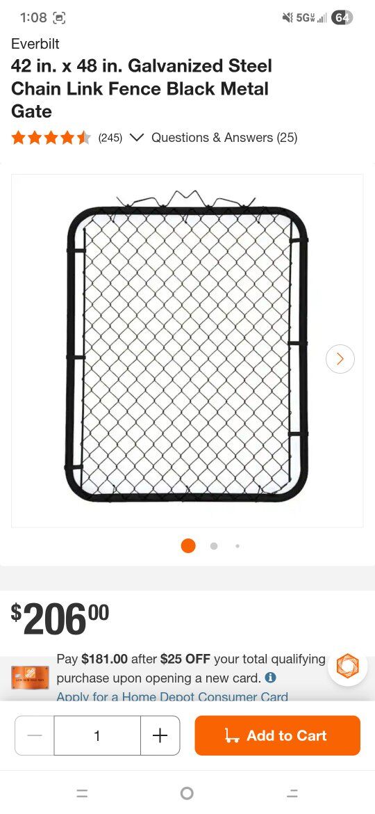 42 in. x 48 in. Galvanized Steel Chain Link Gate