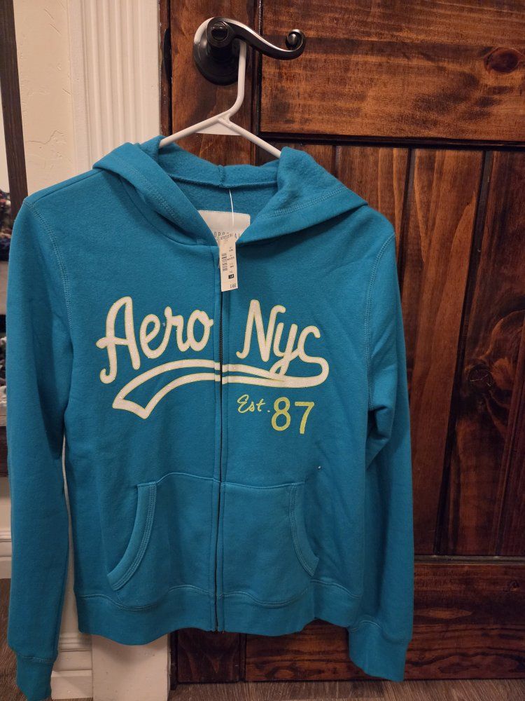 Aeropostale Aero NYC Est. '87 Full Zip Hoodie Sweatshirt - Teal Blue, Women's Large (L/G)