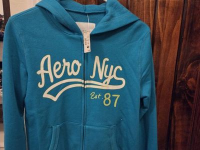 Aeropostale Aero NYC Est. '87 Full Zip Hoodie Sweatshirt - Teal Blue, Women's Large (L/G)