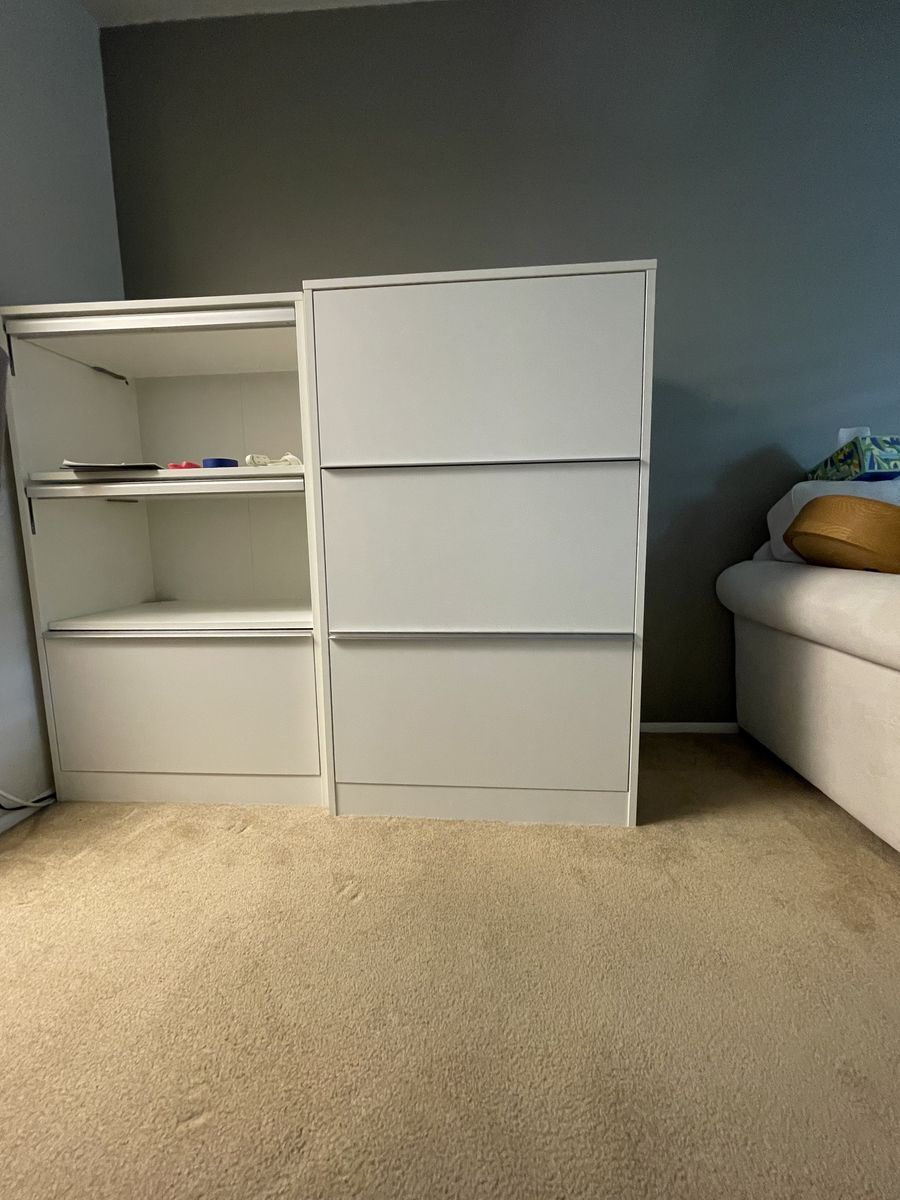 White metal file cabinet