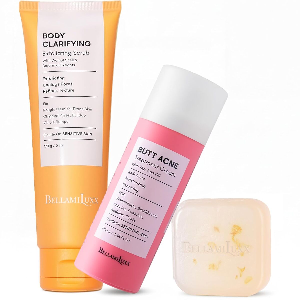 NEW BellamiLuxx Butt Acne Treatment Set: Acne Soap Bar + Butt Treatment Lotion