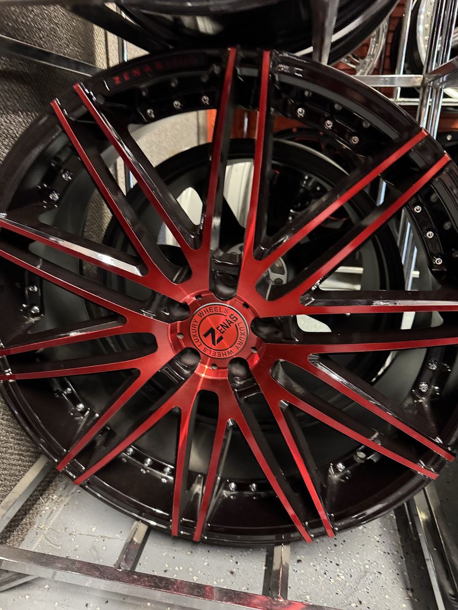 Brand new set of 4 wheels Zenas 01 Luxury Wheels 22x9 Black Red Face 5x115 lug pattern +15