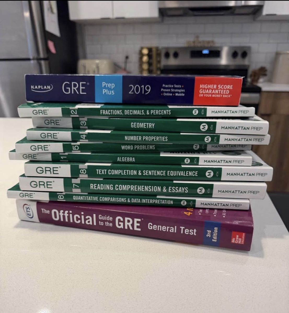 GRE Test Prep Book Lot: Kaplan Prep Plus 2019, Manhattan Prep (8 books), Official Guide 3rd Ed.