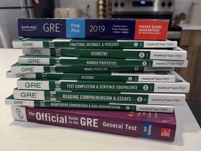 GRE Test Prep Book Lot: Kaplan Prep Plus 2019, Manhattan Prep (8 books), Official Guide 3rd Ed.