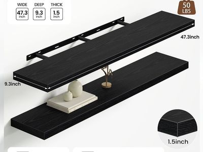 Heimlove Floating Shelves Wall Mounted Black Wood 48 X 9.3 Set of 2