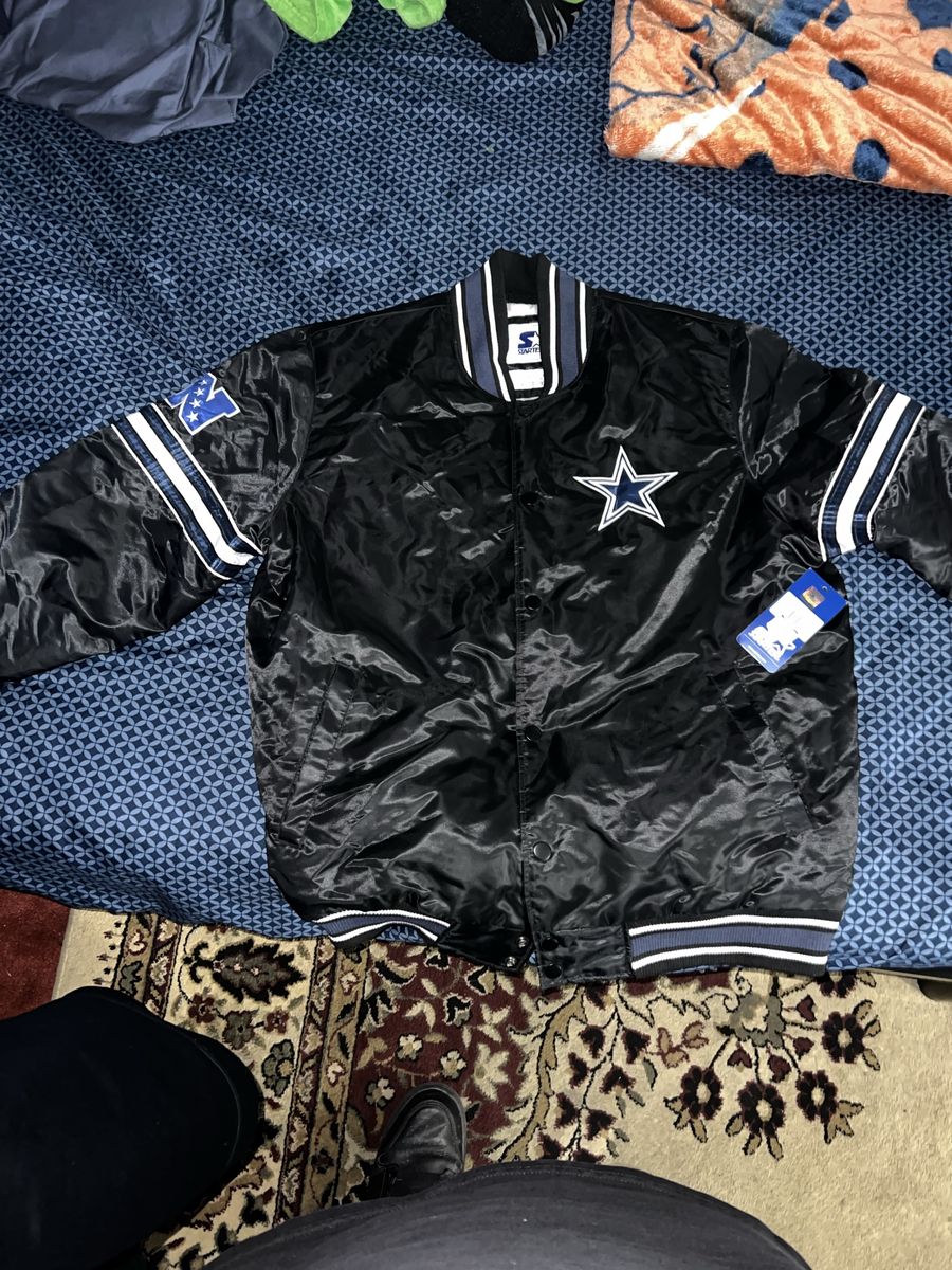 Starter Dallas Cowboys Satin Bomber Jacket - Black - Officially Licensed NFL - Adult Size XXL