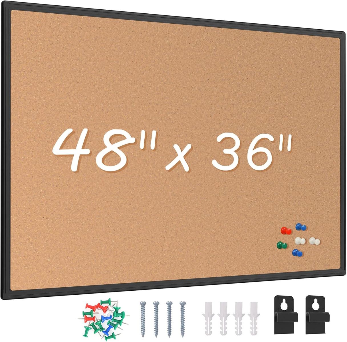 NEW 48"x36" Cork Board Bulletin Board, Black Aluminium Framed 4x3 Corkboard