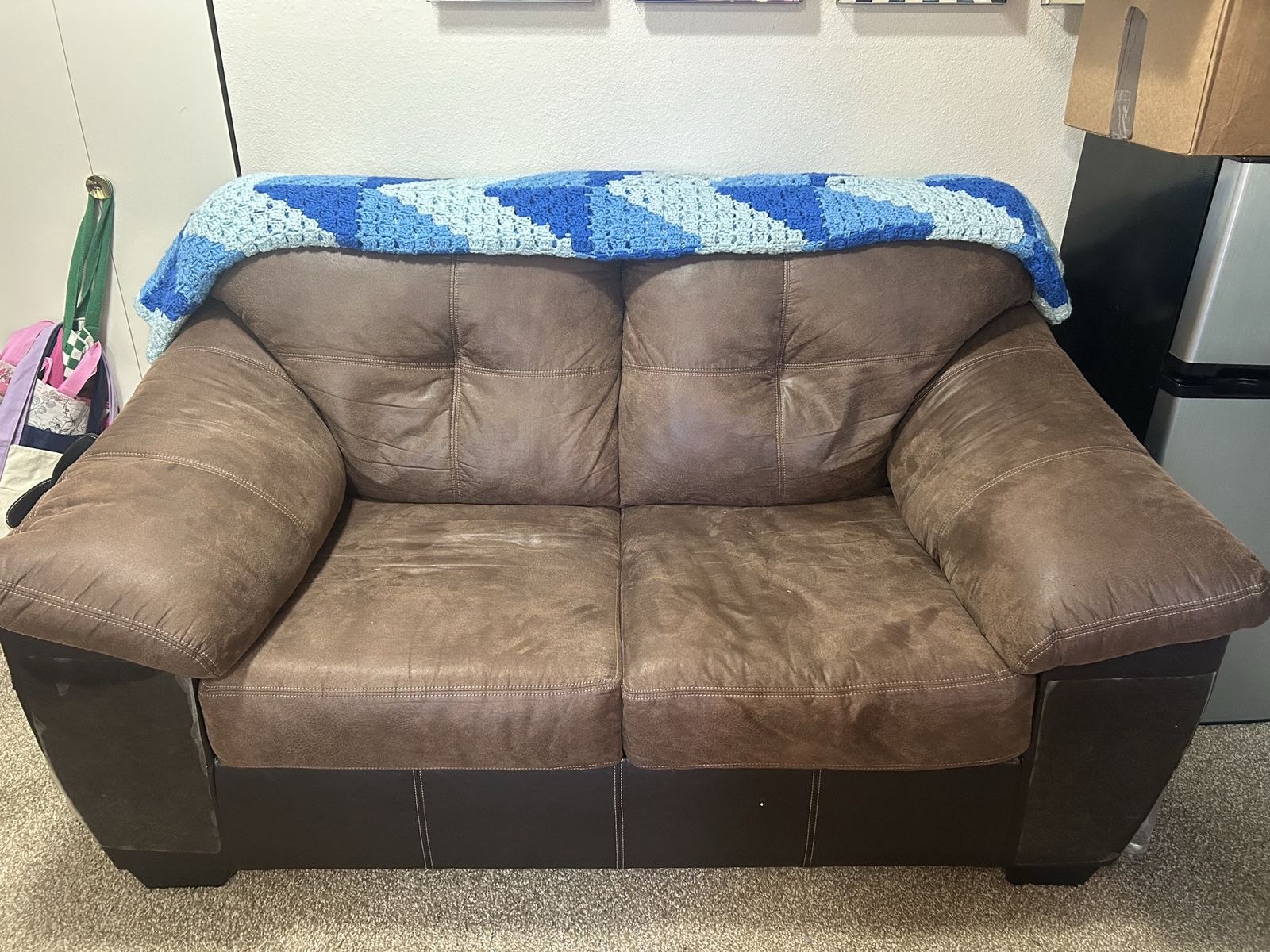 Brown Faux Leather Loveseat - Compact 2-Seater Sofa