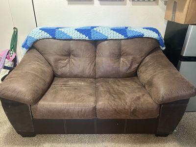 Brown Faux Leather Loveseat - Compact 2-Seater Sofa