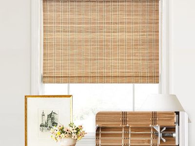 New 31.5" W x 64" H LazBlinds No Tools No Drill Cordless Bamboo Roman Shades, Light Filtering