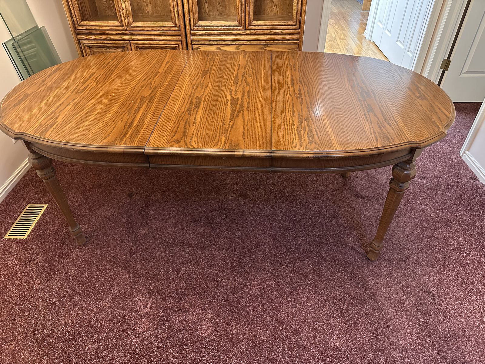 Traditional Solid Wood Dining Table Set with 6 Padded Carved Chairs