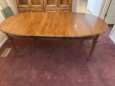 Traditional Solid Wood Dining Table Set with 6 Padded Carved Chairs