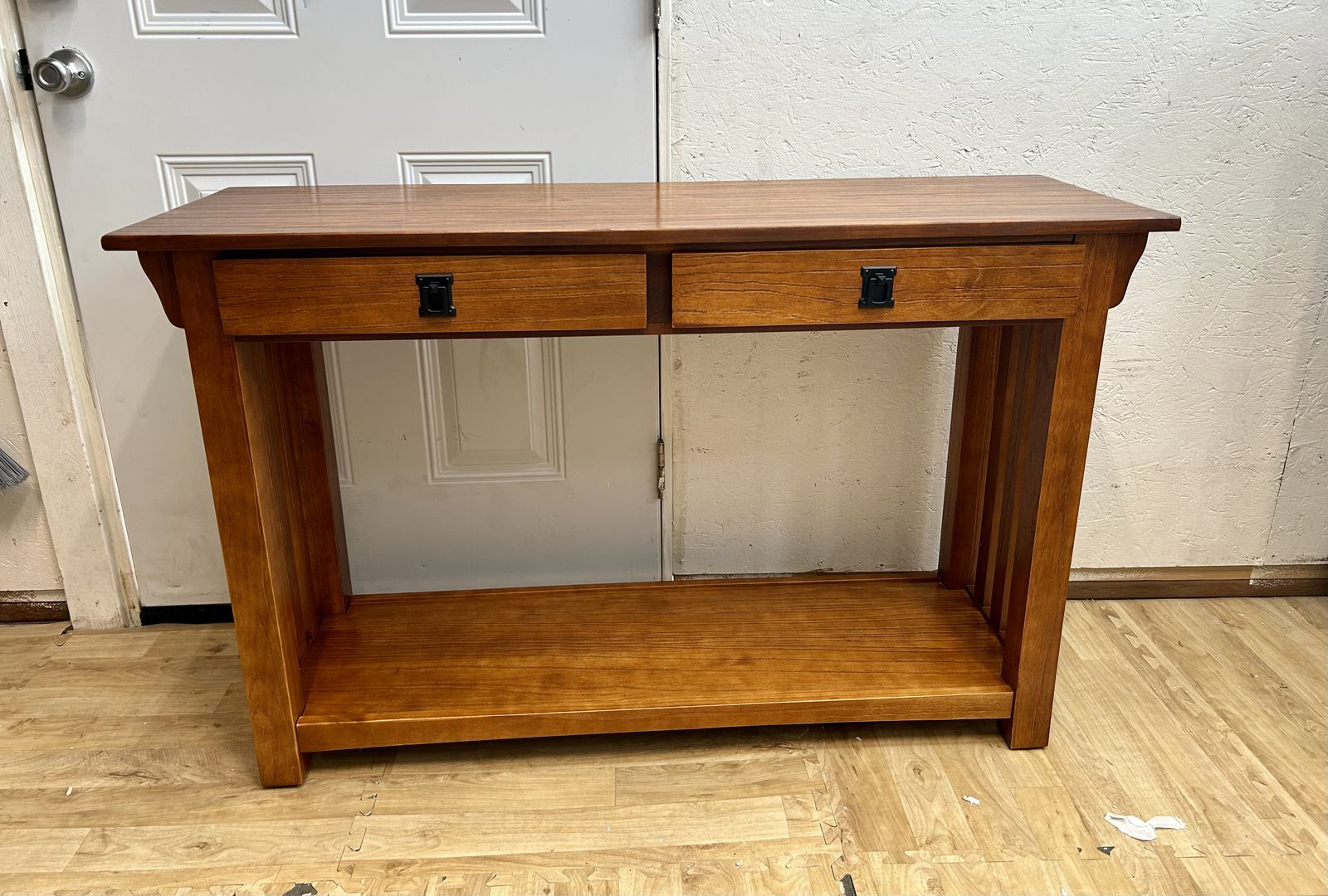 New Mission Style Console Sofa Table 2 Drawers Brown Wood Shelf