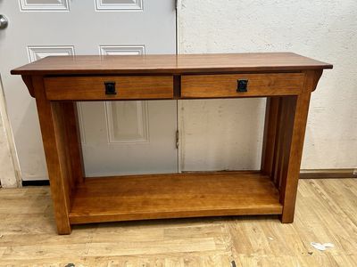 New Mission Style Console Sofa Table 2 Drawers Brown Wood Shelf