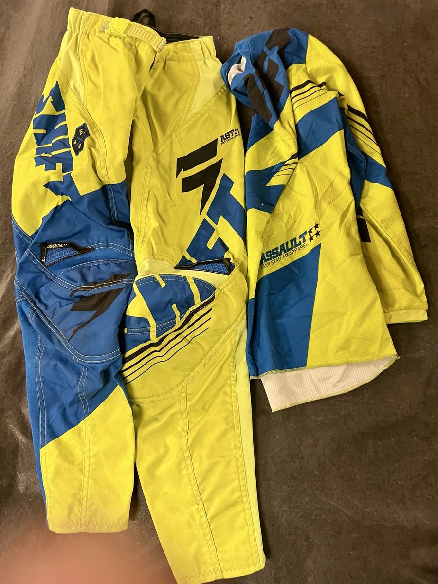 SHIFT MX Ride Club Motocross Gear Youth Size 12/14/28 - Yellow/Blue