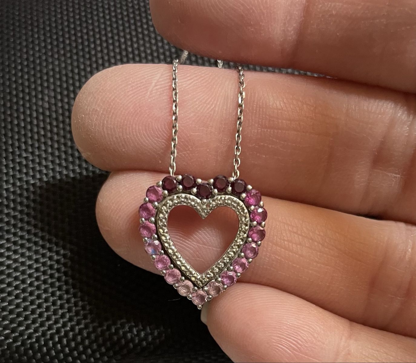 Heart Pendant Necklace with Pink and Red Gemstones