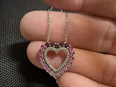 Heart Pendant Necklace with Pink and Red Gemstones