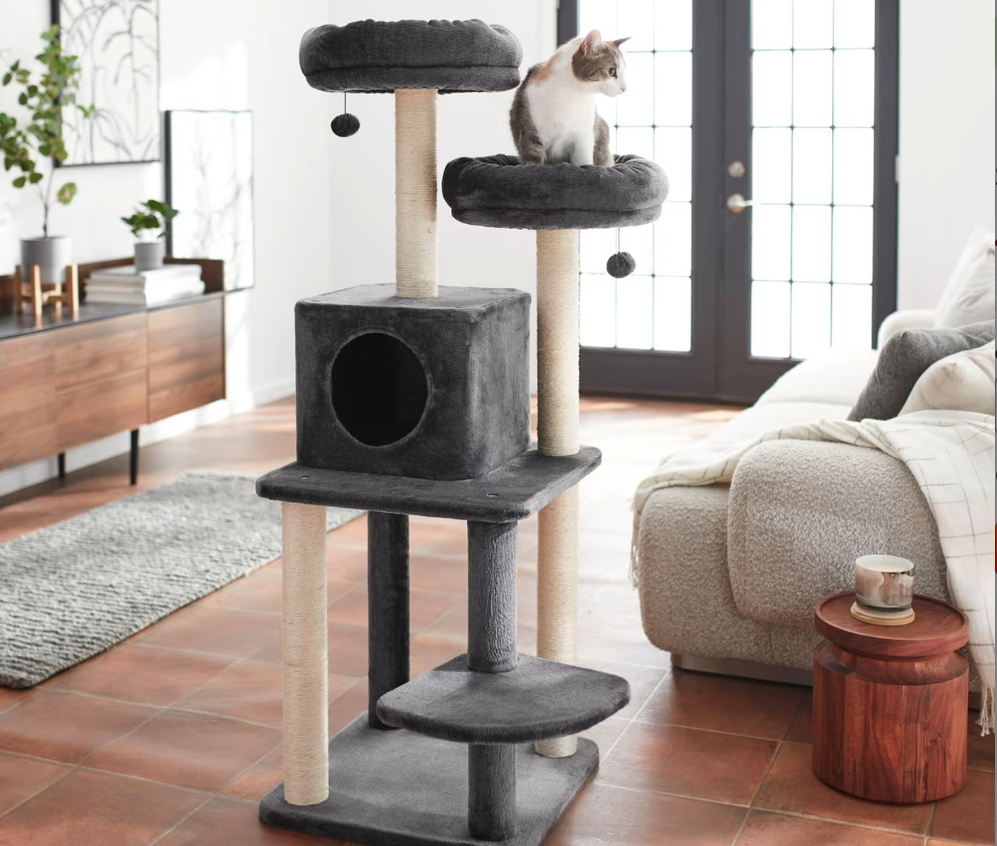 New in Box 55-in Faux Fur Cat Tree & Condo, Dark Charcoal