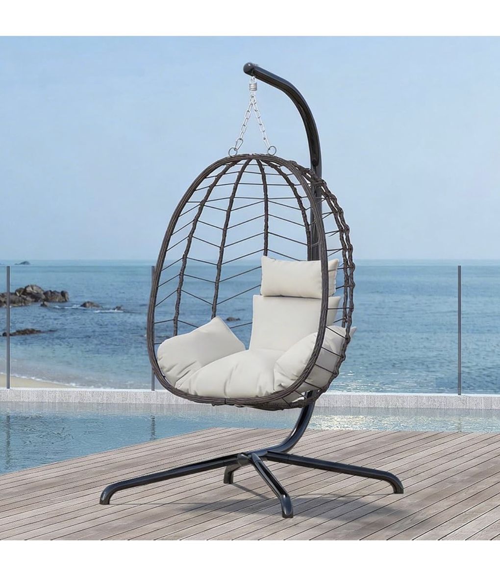 Hanging Egg Chair with Stand, Swinging Egg Chair Outdoor Indoor