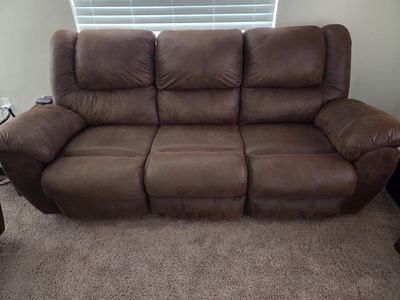 Brown Reclining Sofa and Loveseat Set with Center Console