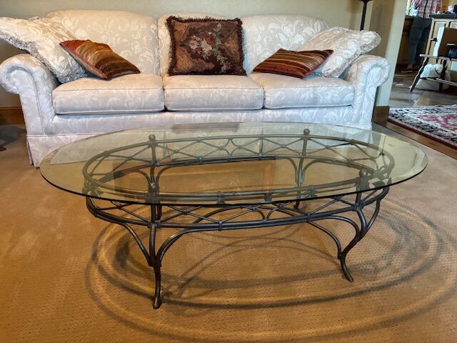 Beautiful Coffee Table - Bevelled Glass Top, Metal Base, Excellent