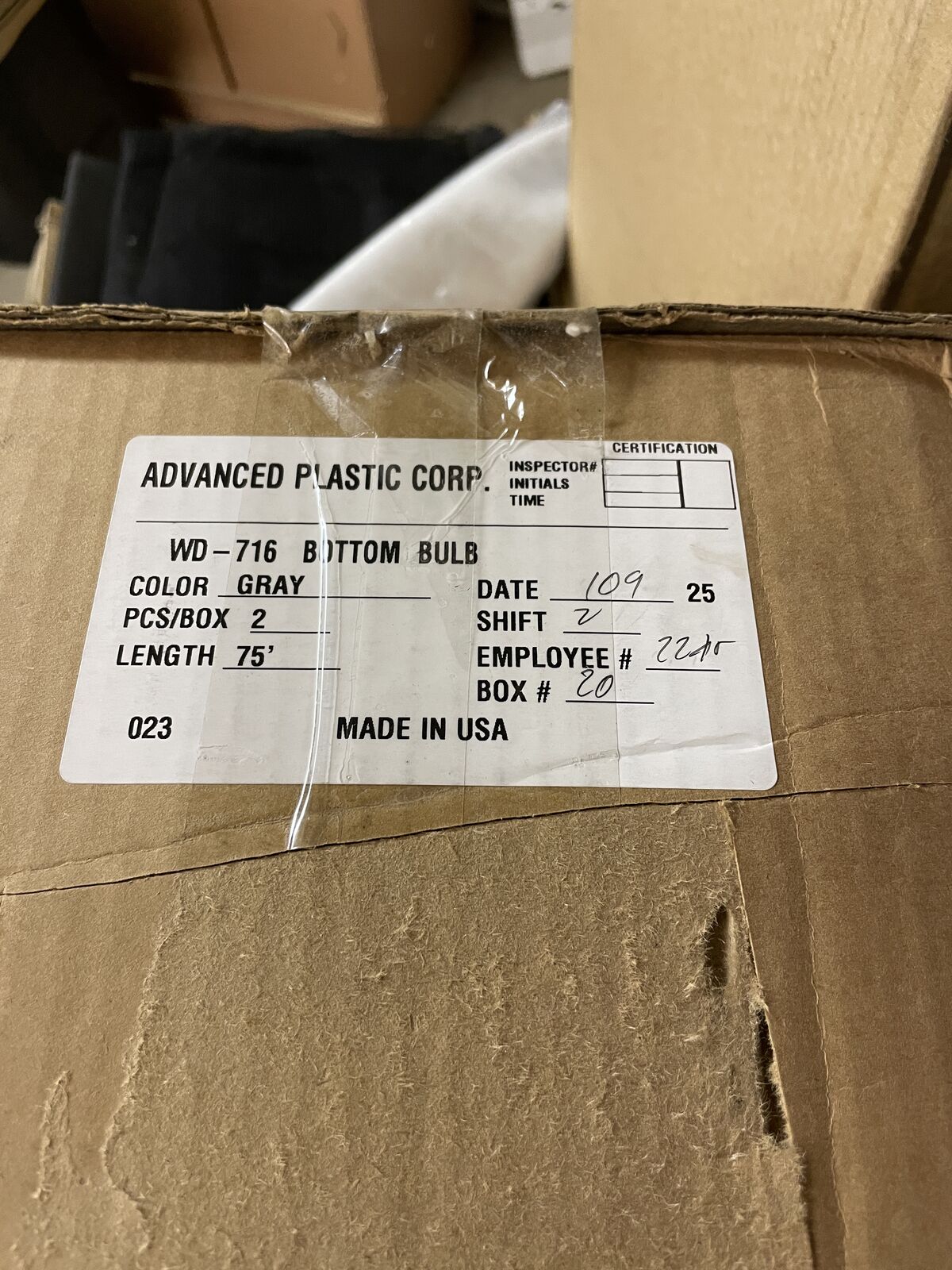 Advanced Plastic Corp WD-716 Gray Bottom Bulb Weather Seal – 75 ft (2 Rolls)