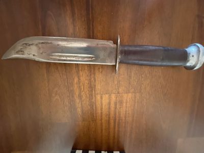 Vintage Fixed Blade Hunting Knife with Leather Stacked Handle