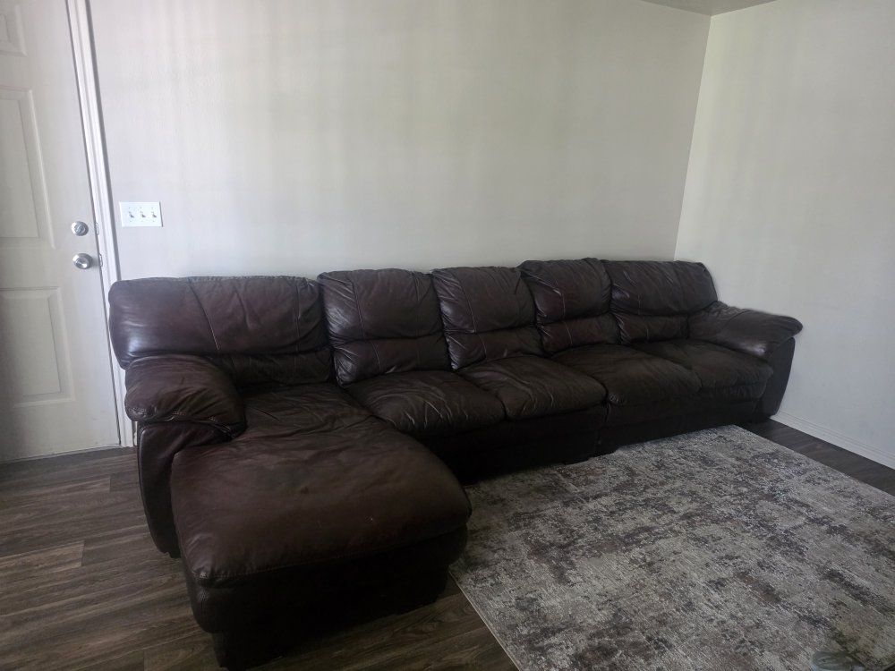 Large Brown Sectional Sofa with Chaise Lounge - Used Condition