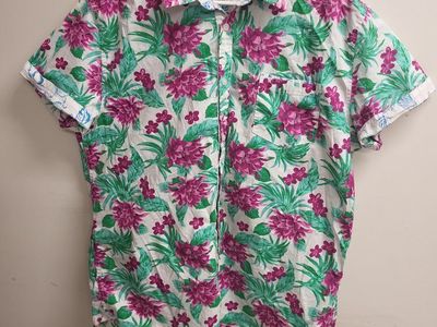Men's White Floral Tropical Button-Up Shirt - XL Slim Fit Hawaiian Style