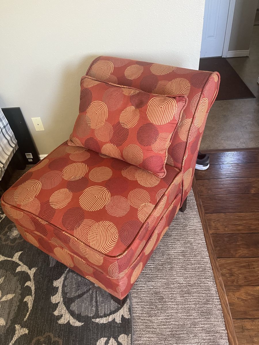 Patterned Armless Slipper Chair - Red/Orange Circles - Accent Furniture