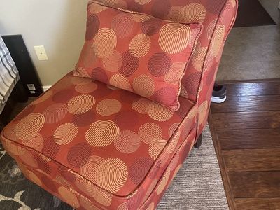 Patterned Armless Slipper Chair - Red/Orange Circles - Accent Furniture