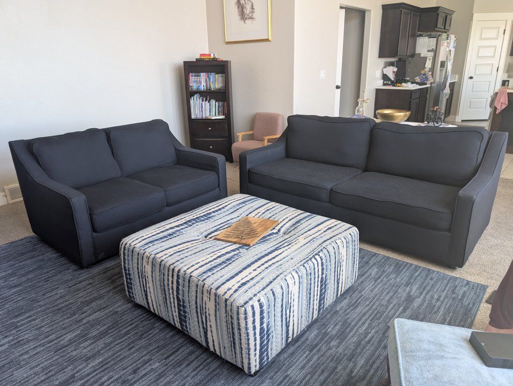 Navy Blue Upholstered Couch Set - Couch & 2 Love Seats