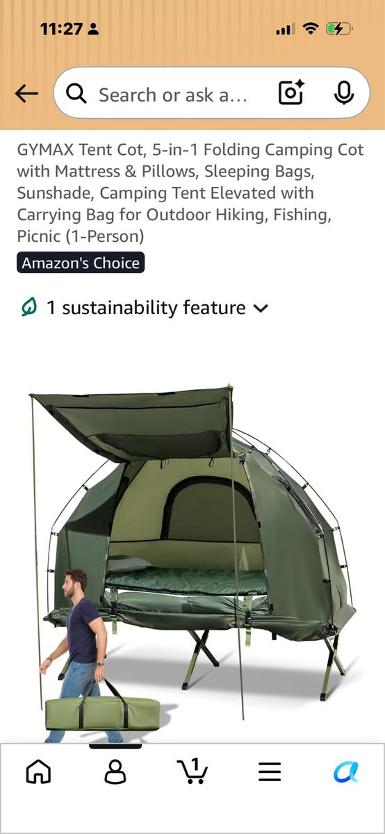 GYMAX 5-in-1 Folding Camping Cot & Tent w/ Mattress, Sleeping Bag & Carry Bag (1-Person)