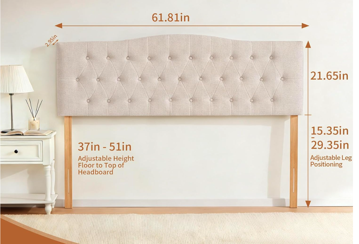 New in Box Queen Linen Upholstered Headboard Queen Size, Sturdy and Durable