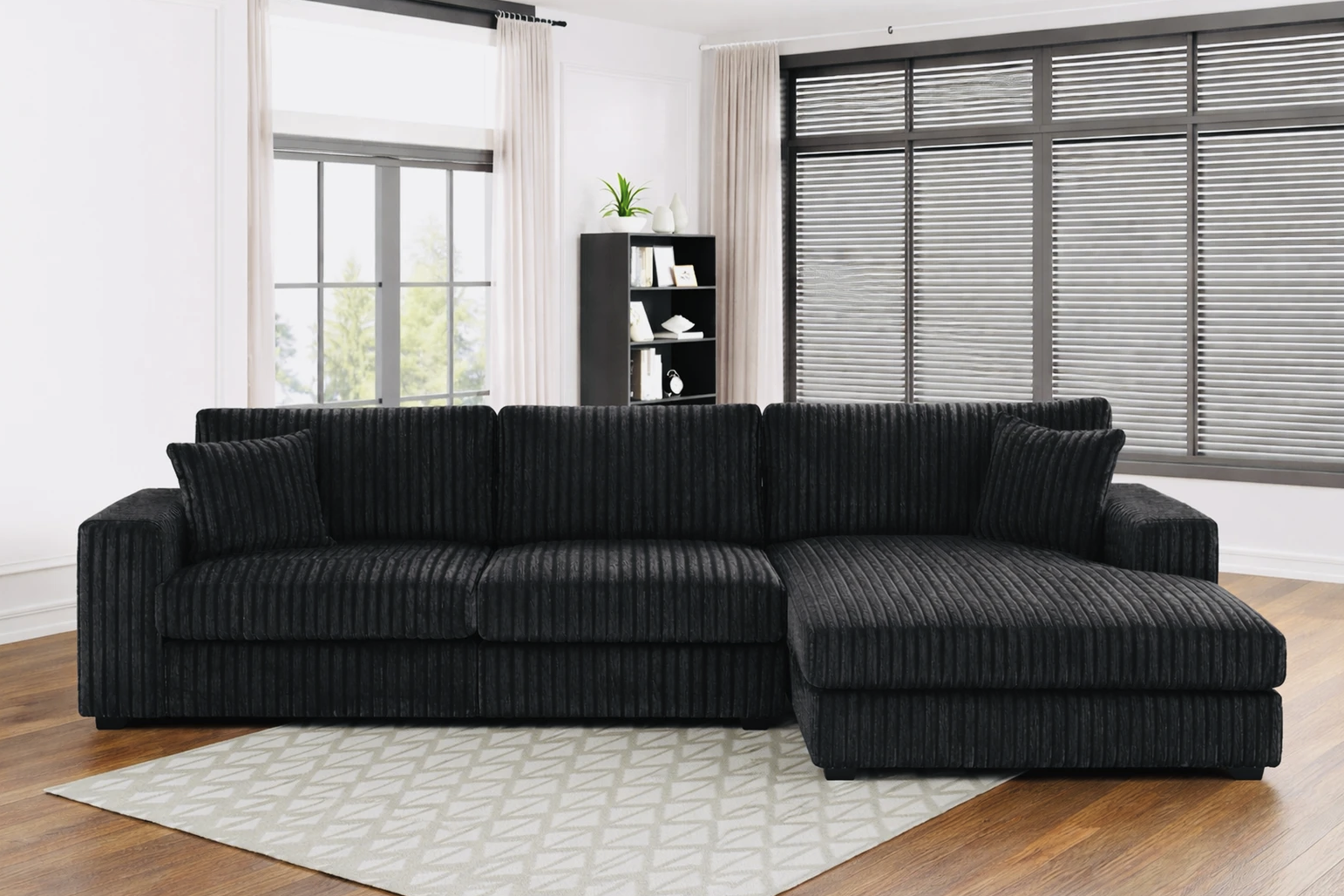 BACK TO SCHOOL COMFORT DROP – BLACK 3-PIECE CORDUROY SECTIONAL