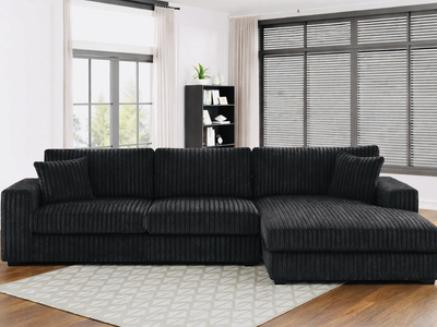 BACK TO SCHOOL COMFORT DROP – BLACK 3-PIECE CORDUROY SECTIONAL