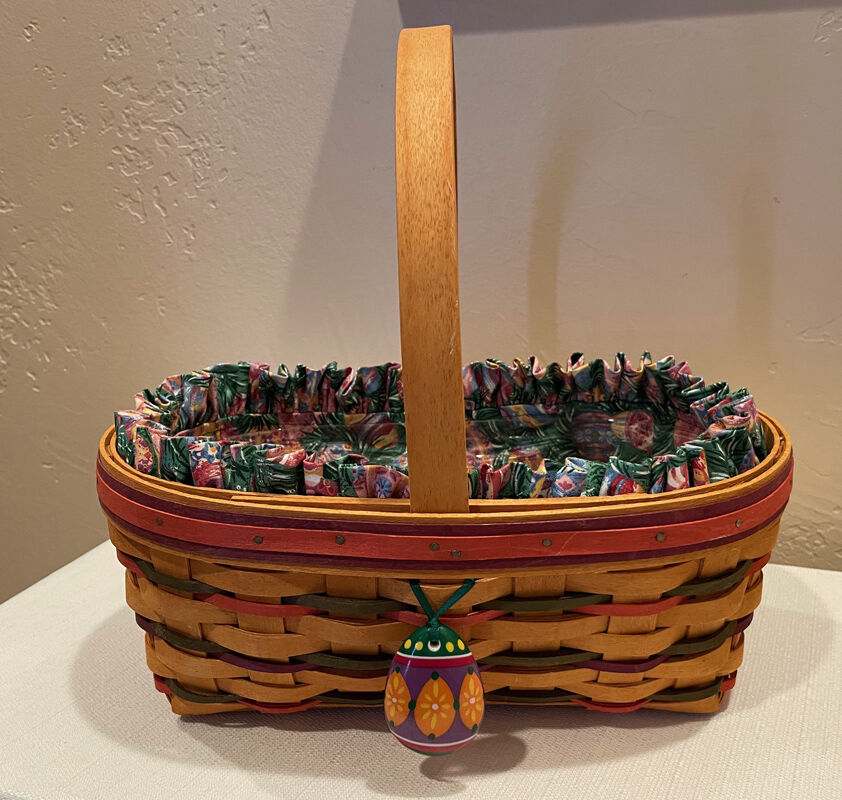 1997 Longaberger Easter Basket with Liner, Plastic Liner Protector, & Egg Tie On