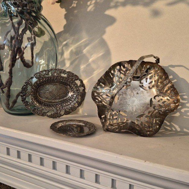 Vintage Ornate Silver Plated Serving Dish & Tray Set - Decorative Home Decor
