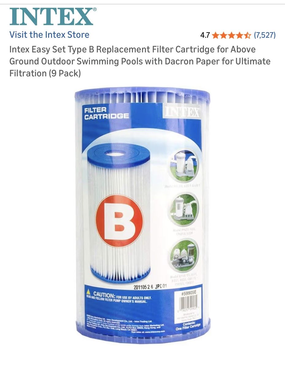 Size B pool filters