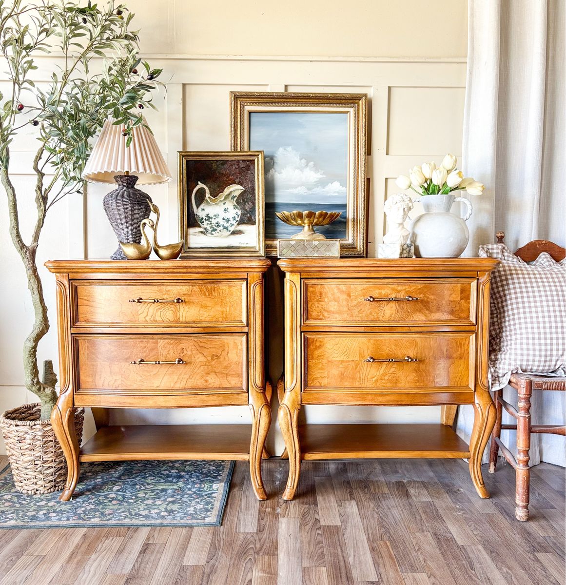 *FREE DELIVERY* Vintage Oak & Burl Nightstand Set