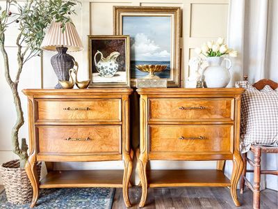 *FREE DELIVERY* Vintage Oak & Burl Nightstand Set