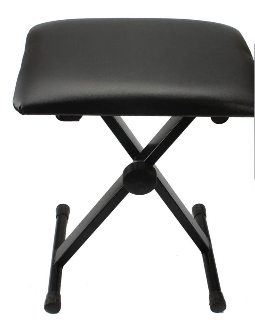 New Adjustable Folding Piano Bench Stool - H-Type Iron Frame, Leather Padded Seat, Black