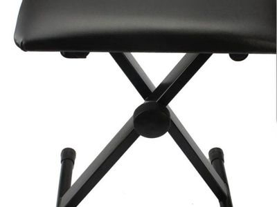 New Adjustable Folding Piano Bench Stool - H-Type Iron Frame, Leather Padded Seat, Black